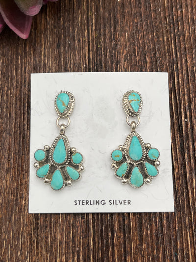 Beautiful Day Linked Kingman Turquoise Teardrop Earrings - 1.75'
