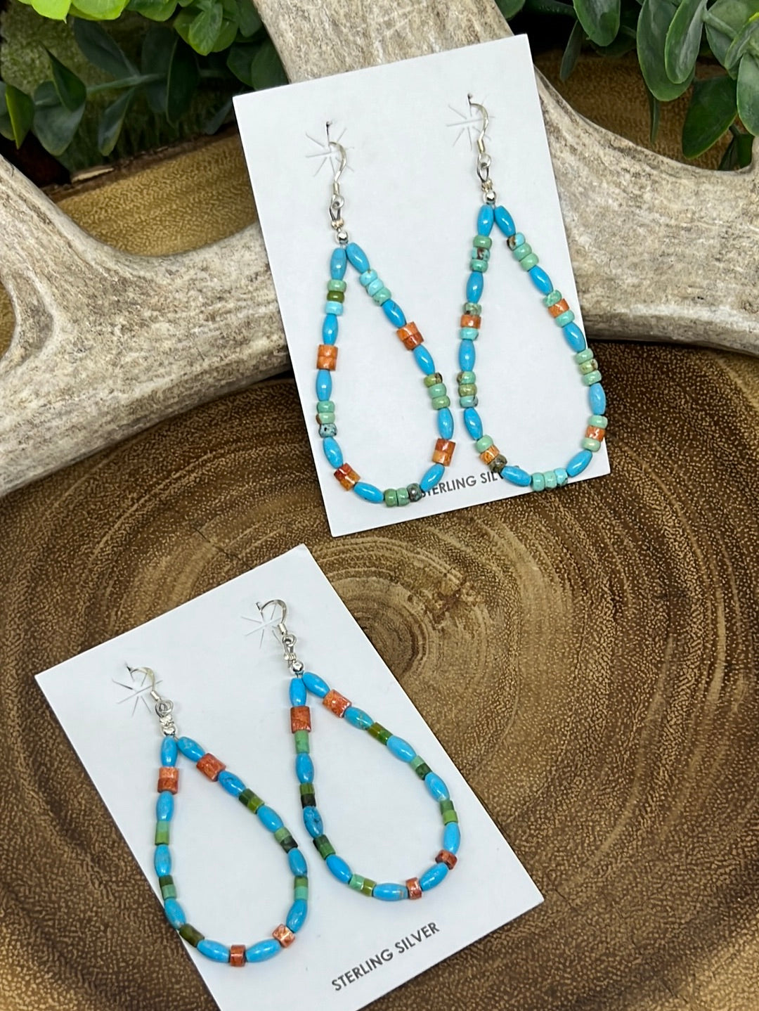 Cadence Beaded Turquoise & Spiny Oyster Teardrop Earrings - 2.5-3"