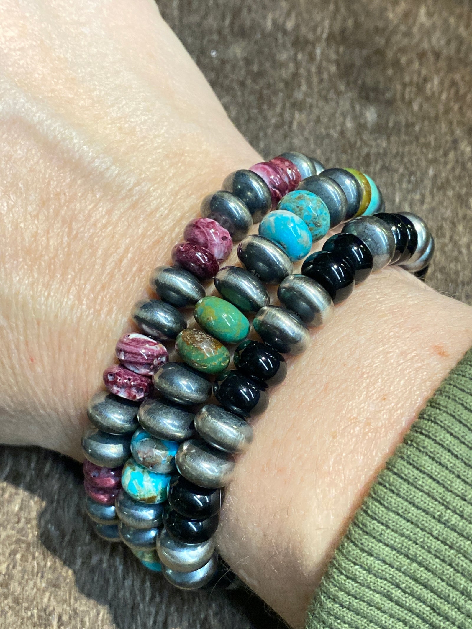 Enderby 9mm Sterling Navajo Saucer Double Stone Bracelet