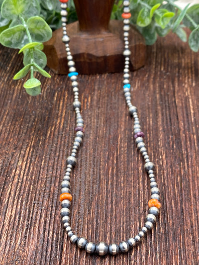 Billie Spaced Navajo, Turquoise & Spiny Necklace - 22"