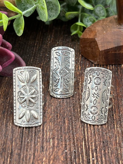 Luca Stamped Rectangle Sterling Triple Band Rings