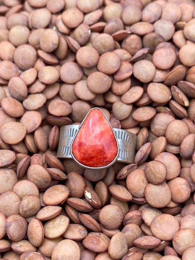 Falco Lash Stamped Band Red Spiny Sterling Ring