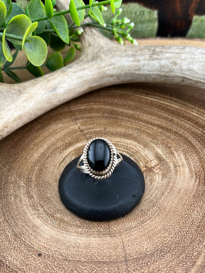 Artic Gate Sterling Roped Oval Onyx Ring