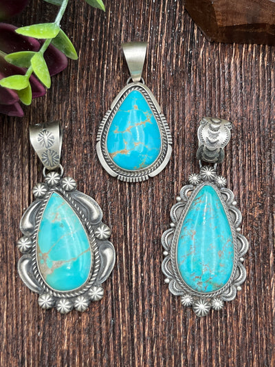 Bryson Kingman Turquoise Sterling Teardrop Pendants