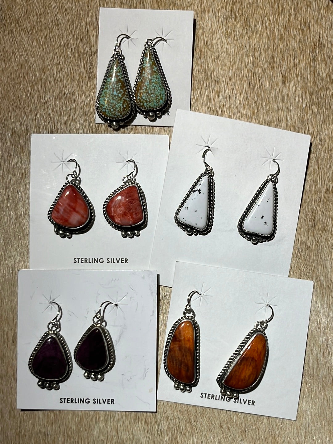 Carla Sterling Framed  Genuine Stone Fish Hook Earrings