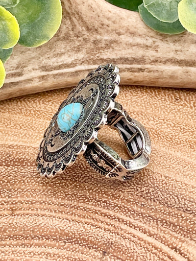 Aldridge Fashion Oval Concho Stretch Ring - Turquoise