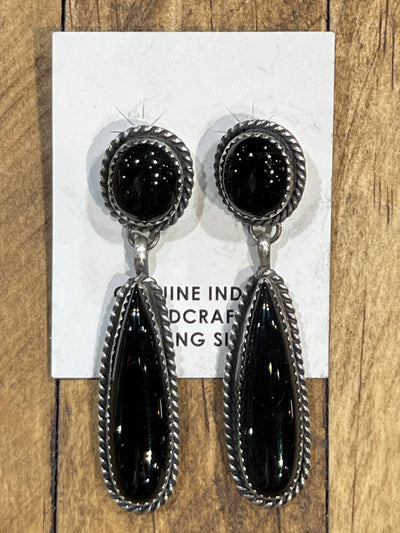 Vella Double Stone Onyx Sterling Earrings - 2.25"