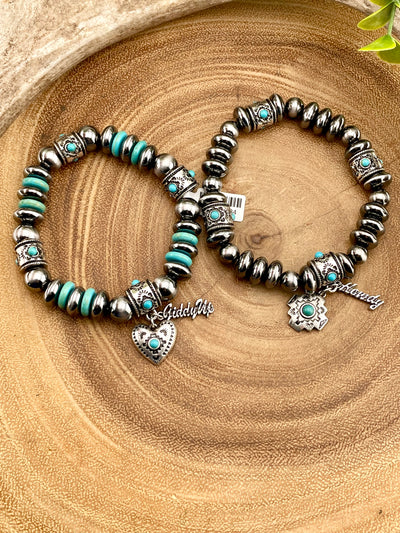 Word Play Fashion Navajo & Turquoise Bead Charm Bracelet