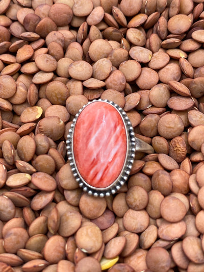 Derry Sterling Dot Framed Red Spiny Ring