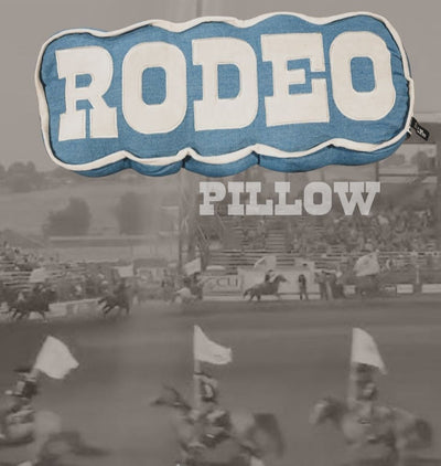 Advertisement for a 'Rodeo Pillow' with a rodeo scene and '2FLYCO.' branding.