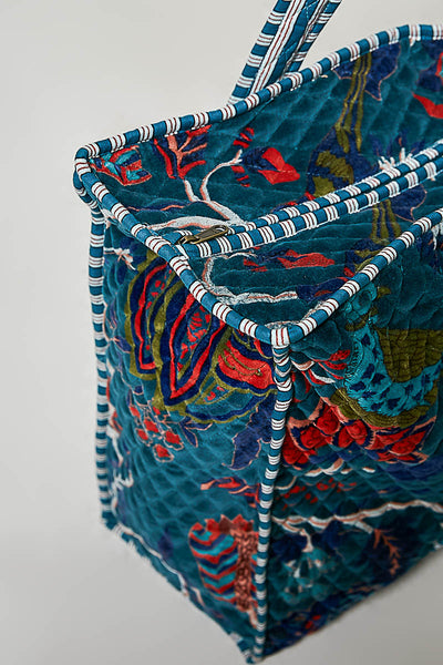 Botanical Velvet Quilted Tote Bag
