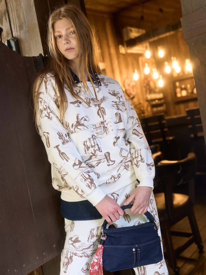 Cream Western Print Top & Bottoms