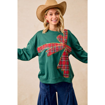 Tartan Holiday Bow Pullover