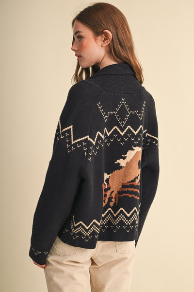 Horse Knit Sweater Cardigan - 2 Colors