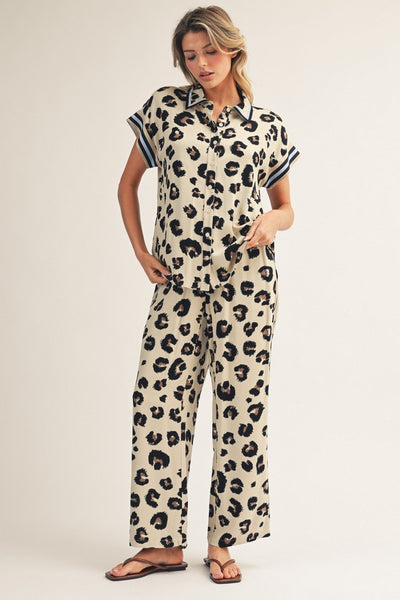 Joyce Color Band Accent Leopard Pants