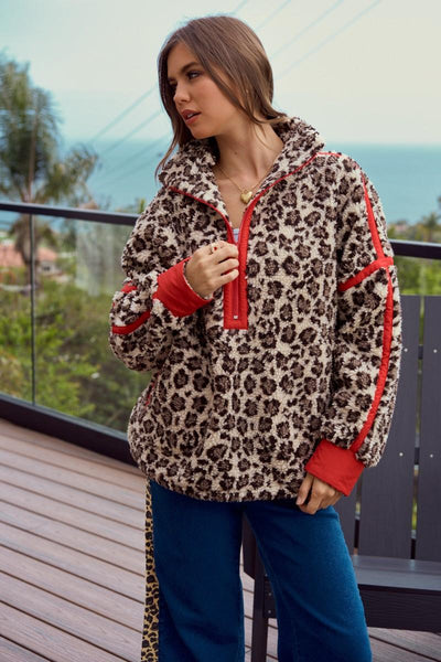 Leopard Fleece Zipper Pullover