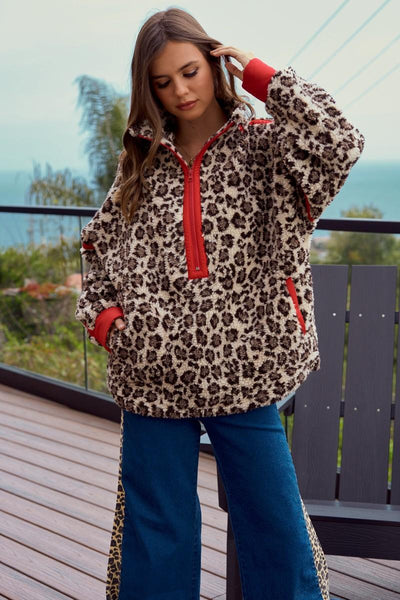 Leopard Fleece Zipper Pullover