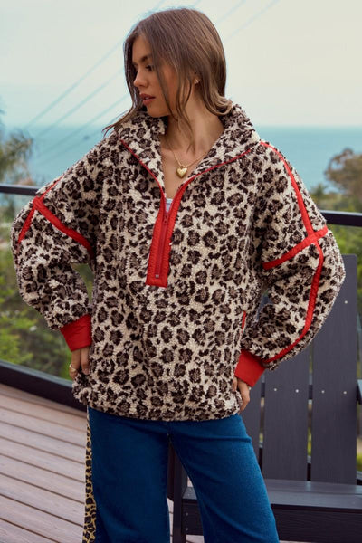 Leopard Fleece Zipper Pullover
