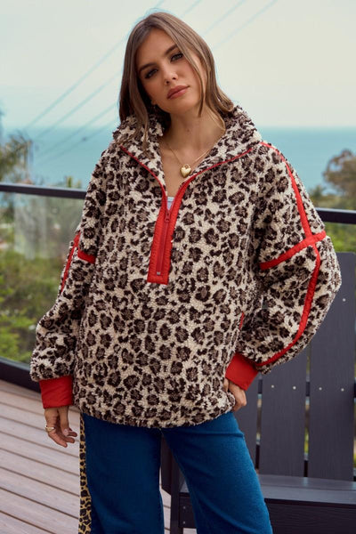 Leopard Fleece Zipper Pullover