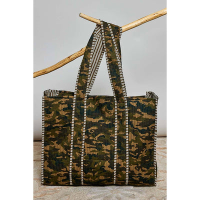 Oversized Quilted Mixed Print Shoulder Tote Bag