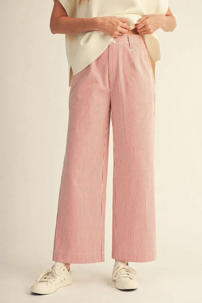 Green or Red Wide Leg Pinstriped Pants