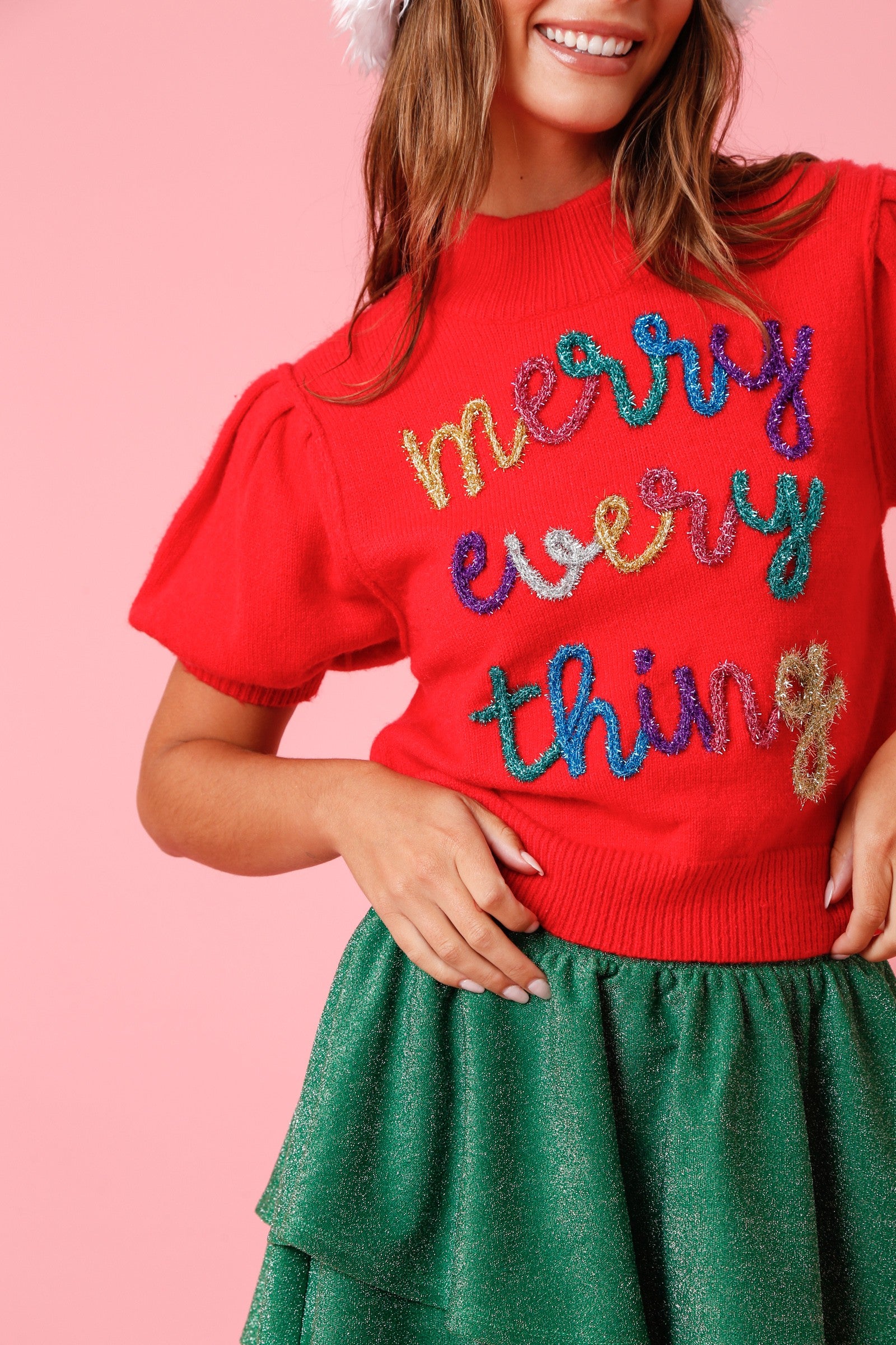 'Merry Everything' Lurex Embroidery Sweater