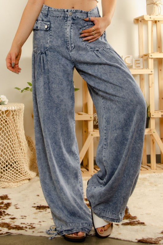 Mineral Washed Tencel Wide Leg Pants