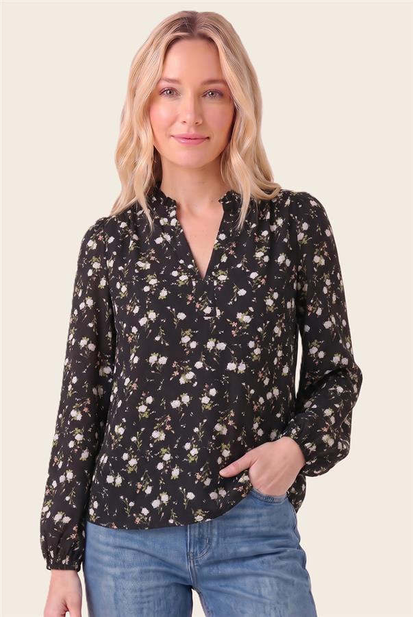 Allure Long Sleeve Ruffle V Neck Top