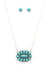 Molly Fashion Link Chain Necklace With Horizontal Oval Cluster Pendant - Turquoise