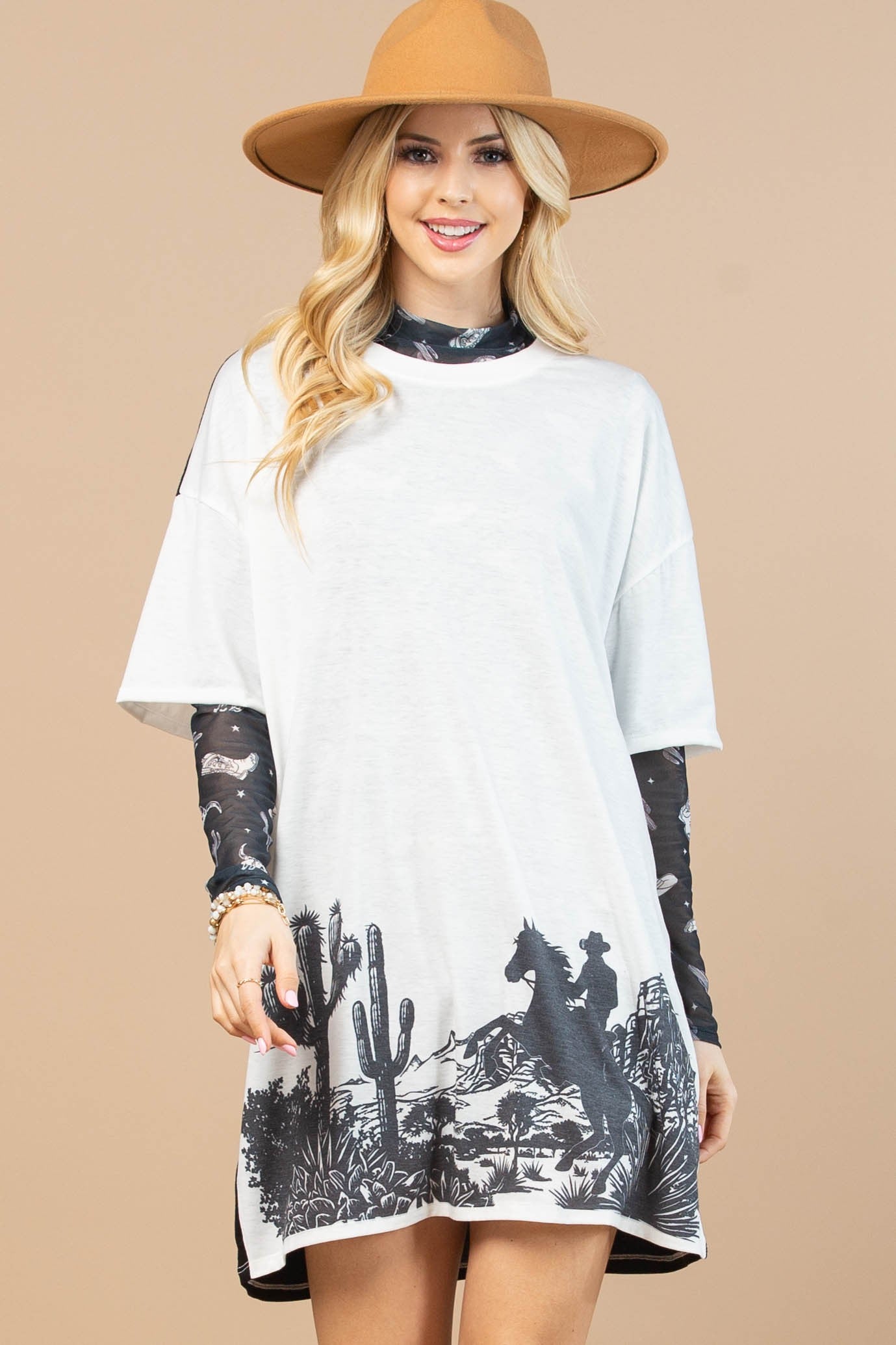 Western Graphic Color Block T-Shirt Dress