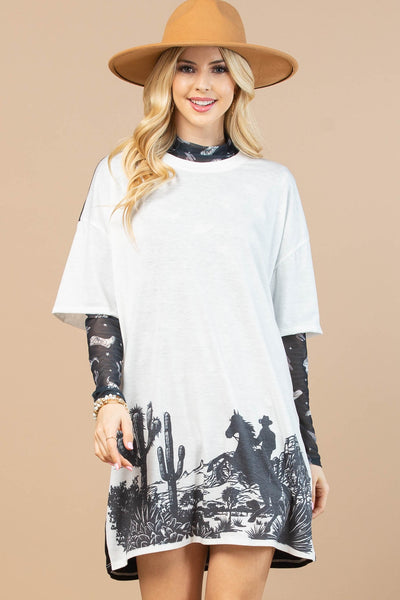 Western Graphic Color Block T-Shirt Dress