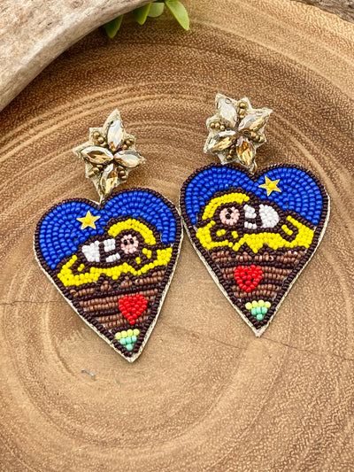 Rhinestone Star Nativity Heart Beaded Earrings