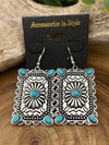 Ruta Fashion Scalloped Rectangle Stamped Concho Earring - Turquoise