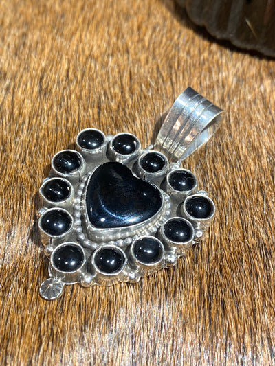 Maxi Sterling Onyx Cluster Heart Pendant