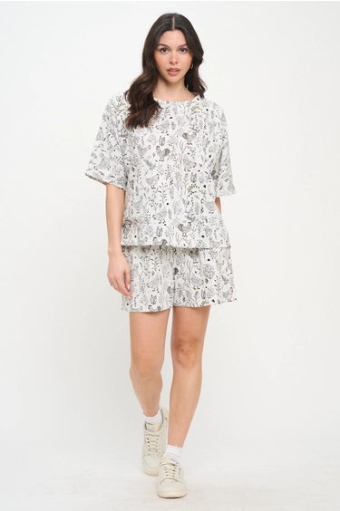 Rooster Floral Print Relaxed Fit T-Shirt
