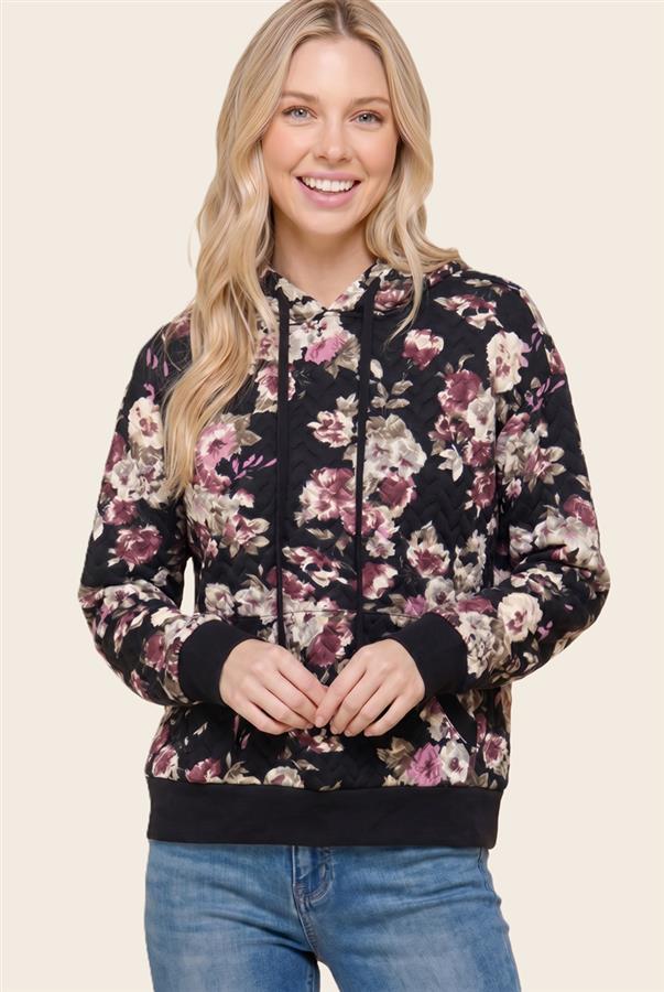 Cassie Black Floral Hooded Sweatshirt