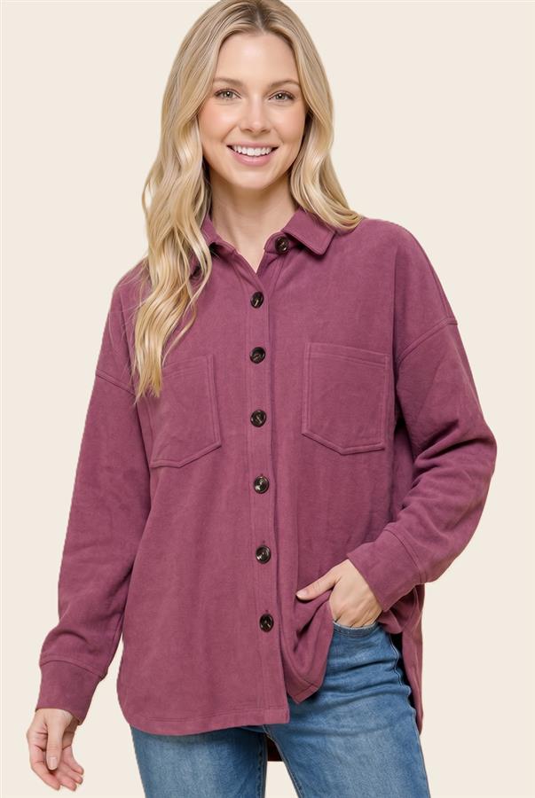 Margaret Micro Suede Button Down Top With Chest Pockets