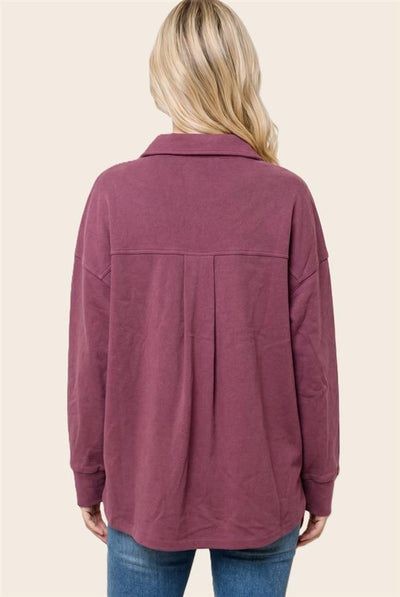 Margaret Micro Suede Button Down Top With Chest Pockets