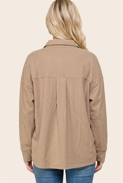 Margaret Micro Suede Button Down Top With Chest Pockets