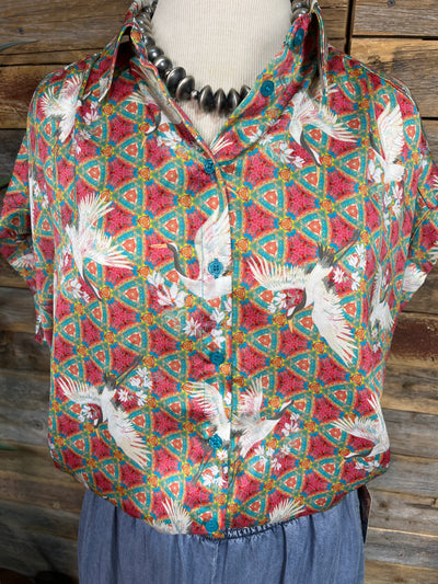 Lori Salmon & Green Oriental Print Blouse