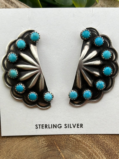 Vega Half Concho Sterling Turquoise Earrings
