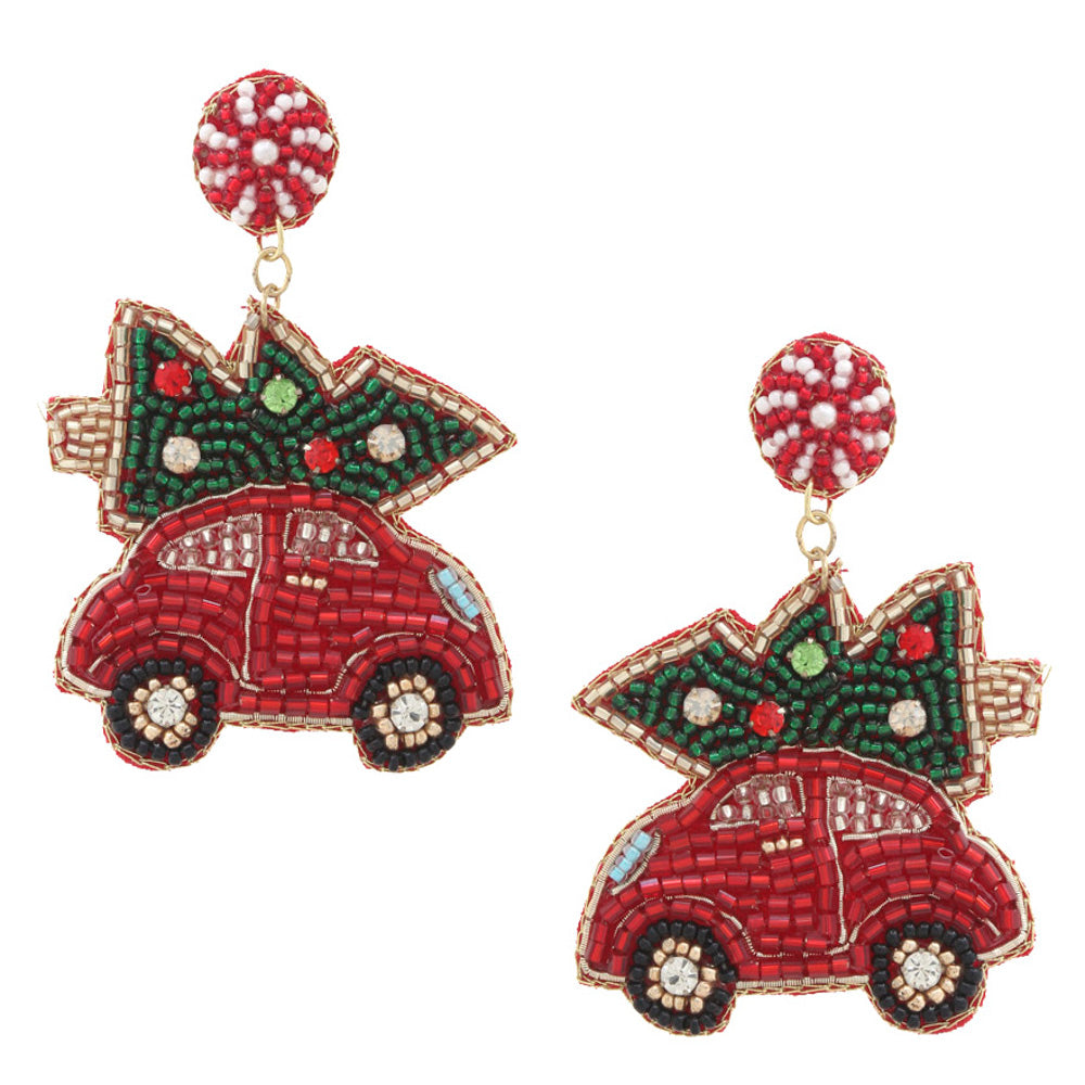 Beaded Candy Car Christmas Tree Earrings