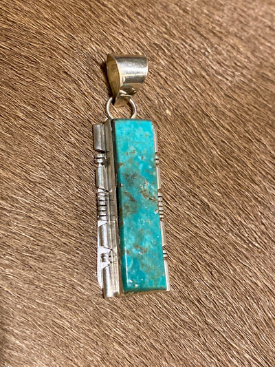 Amon Notched Sterling Flat Rectangle Turquoise Pendant