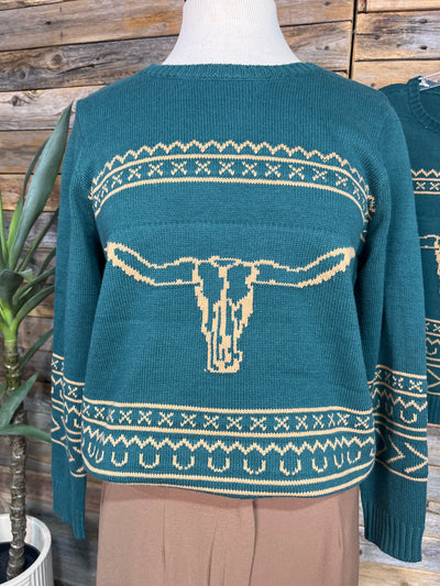 Cowtown Longhorn Sweater - Spruce