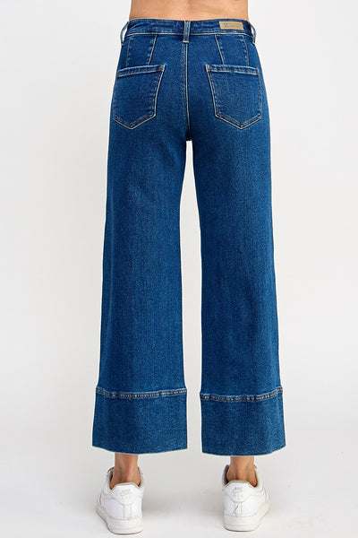 MID RISE STRETCH CROP WIDE LEG W/PINTUCK DETAIL