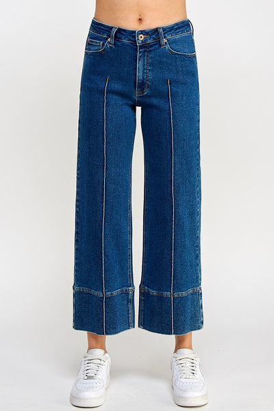 MID RISE STRETCH CROP WIDE LEG W/PINTUCK DETAIL