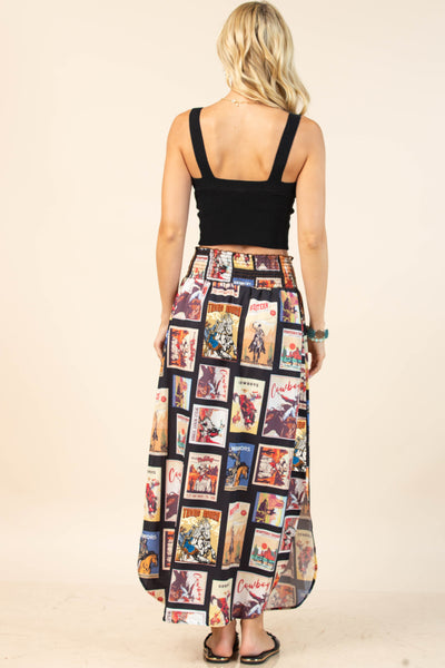 Tess Vintage Western Print Smoke Waist Woven Skirt