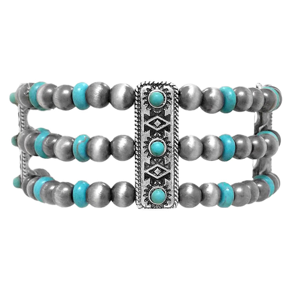 Lilith Triple Strand Turquoise & Silver Fashion Stretch Bracelet