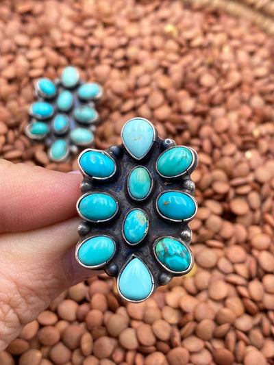 Kaley Sterling 10 Stone Turquoise Ring - Adjustable