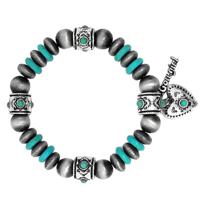 Word Play Fashion Navajo & Turquoise Bead Charm Bracelet